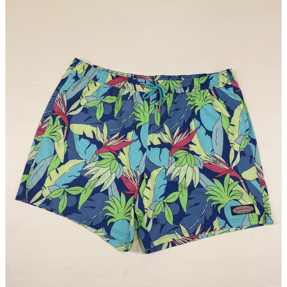 Vineyard Vines Mens 2XB Tropical‎ Bird of Paradise Swim Trunks Blue 1M001149